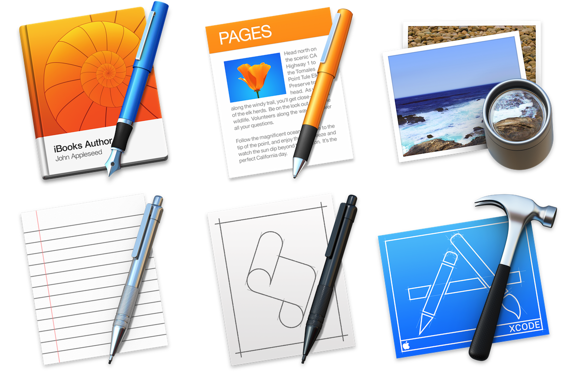 iBooks Author, Pages, Preview, TextEdit, Script Editor, Xcode